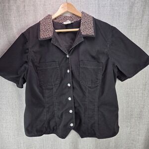 VTG Stonebridge Black Denim Ladies Animal Print Collar Shirt Jacket *16W Western